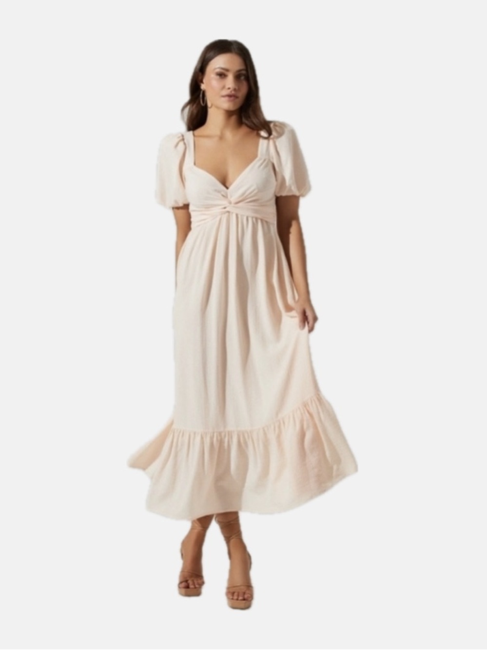ASTR the Label Tie Back Puff Sleeve Midi Dress